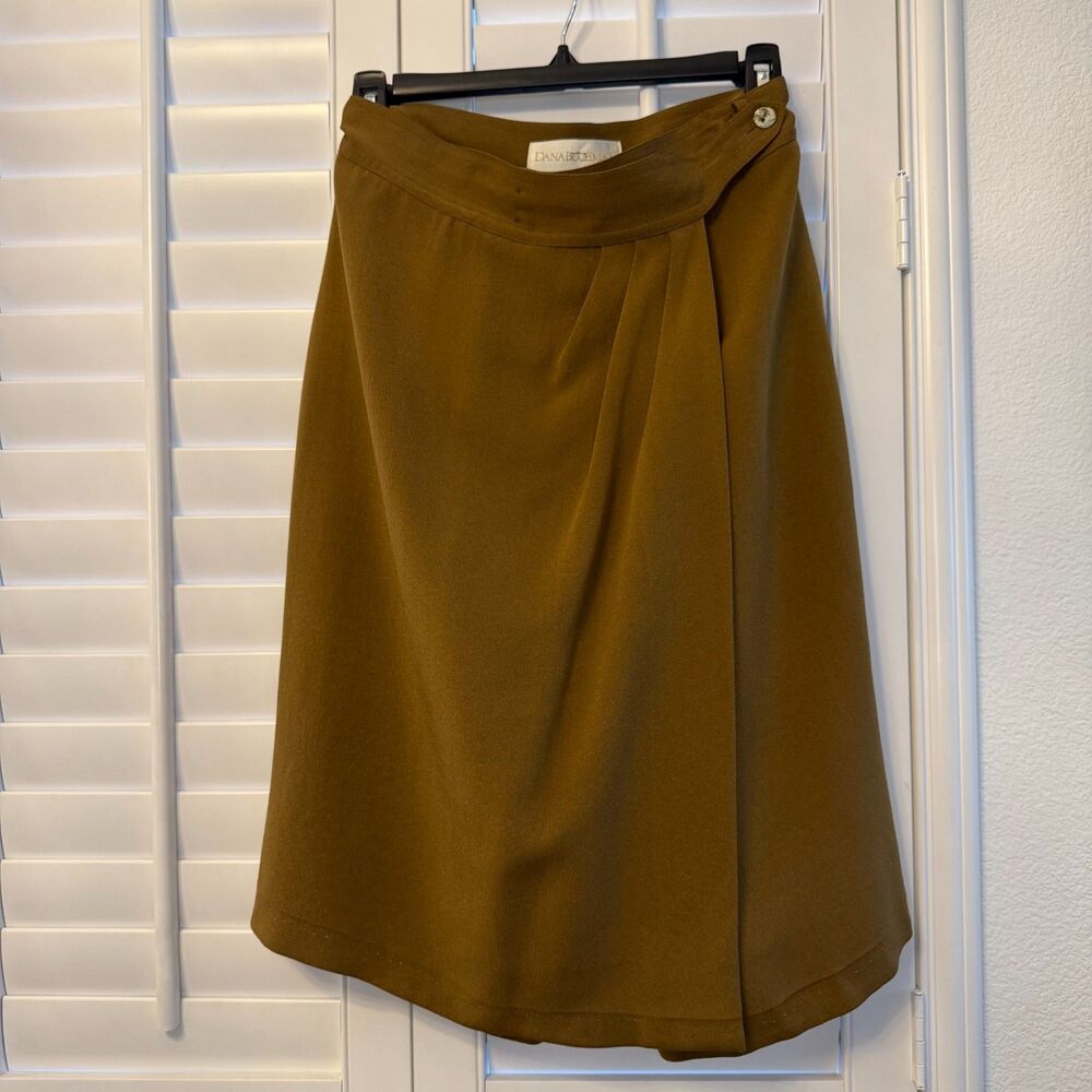 Vintage Dana Buchman 100% Silk Wrap Skirt Skort Size 5 6 Small Olive Brown Lace